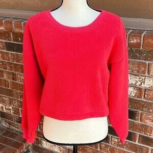 Splendid Sundown Ashley Pullover Cropped Sweatshirt Candy Apple Red Women's M